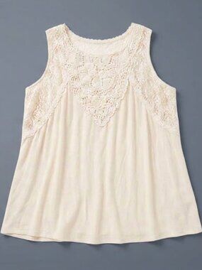 Cato Cream Crochet Yoke Tank Top Plus Size 18/20W